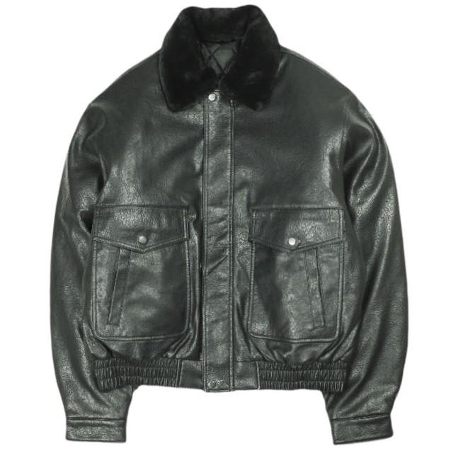 Danke Schon ダンケシェーン PULEATHER A2 BLOUSON フェイクレザー フライトジャケット Free BLACK 革ジャン サンプル品 A-2 ボア アウター | 