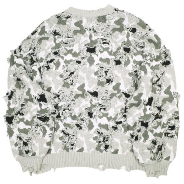 Danke Schon ダンケシェーン CAMO KNIT CREWNECK ダメージ加工 カモフラージュクルーネックニット Free GRAY セーター サンプル品 トップス |  | 01