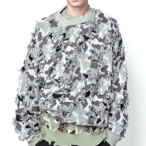 Danke Schon ダンケシェーン CAMO KNIT CREWNECK ダメージ加工 カモフラージュクルーネックニット Free GRAY セーター サンプル品 トップス |  | 02