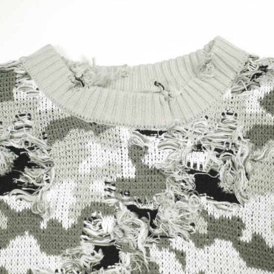 Danke Schon ダンケシェーン CAMO KNIT CREWNECK ダメージ加工 カモフラージュクルーネックニット Free GRAY セーター サンプル品 トップス |  | 03