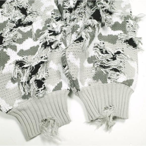 Danke Schon ダンケシェーン CAMO KNIT CREWNECK ダメージ加工 カモフラージュクルーネックニット Free GRAY セーター サンプル品 トップス |  | 04