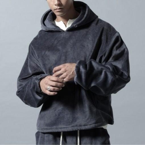 Danke Schon ダンケシェーン W-FACE VELOUR PULL HOODY ダブルフェイス ベロアプルオーバーパーカー Free チャコールグレー サンプル品 |  | 02