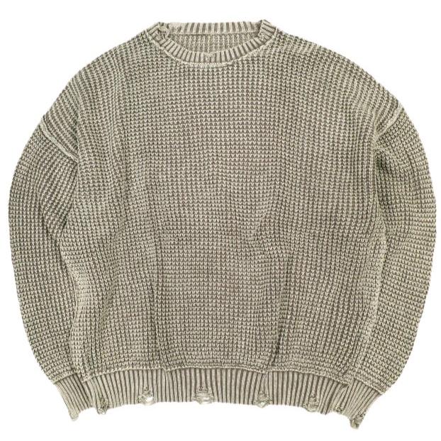 Danke Schon ダンケシェーン PIGMENT STONEWASH DAMAGE AZE CREWNECK ストーンウォッシュ ダメージ加工畦編みクルーネックニット セーター | 