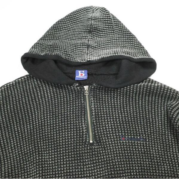 Danke Schon ダンケシェーン PIGMENT STONEWASH DAMAGE AZE HALFZIP HOODIE ダメージ加工畦編みハーフジップニットパーカー L ブラック |  | 04