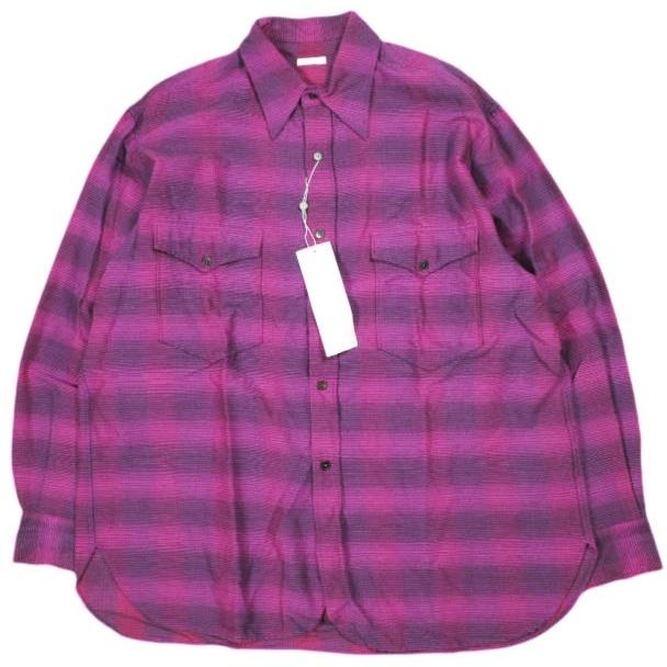 新品 COMOLI コモリ 21AW 日本製 ウールシルクワークシャツ U03-02010 1 PINK 長袖 チェック トップス g26393 | 