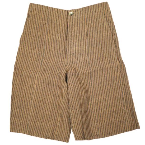 新品 Omar Afridi オマールアフリディ KAKISHIBU STRIPES LINEN SLACK SHORTS 柿渋染めストライプ リネンショーツ S Brown 定価63,800円 | 
