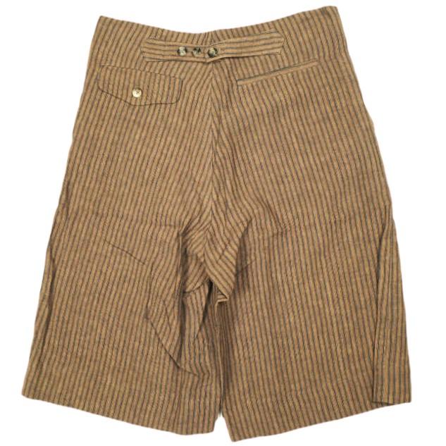 新品 Omar Afridi オマールアフリディ KAKISHIBU STRIPES LINEN SLACK SHORTS 柿渋染めストライプ リネンショーツ S Brown 定価63,800円 |  | 01