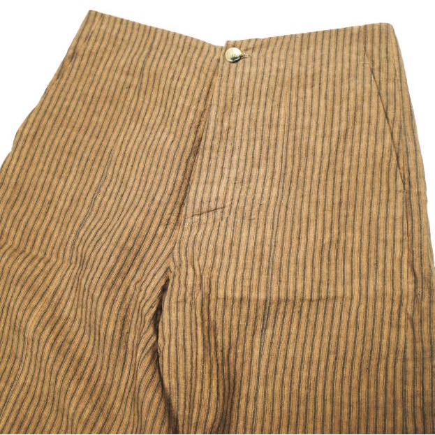 新品 Omar Afridi オマールアフリディ KAKISHIBU STRIPES LINEN SLACK SHORTS 柿渋染めストライプ リネンショーツ S Brown 定価63,800円 |  | 03