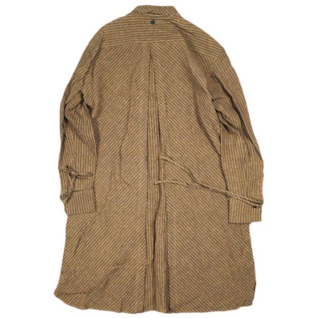 新品 Omar Afridi オマールアフリディ KAKISHIBU STRIPES LINEN ATELIER SHIRTS 柿渋染めストライプ リネンラウンドカラーロングシャツ S |  | 01