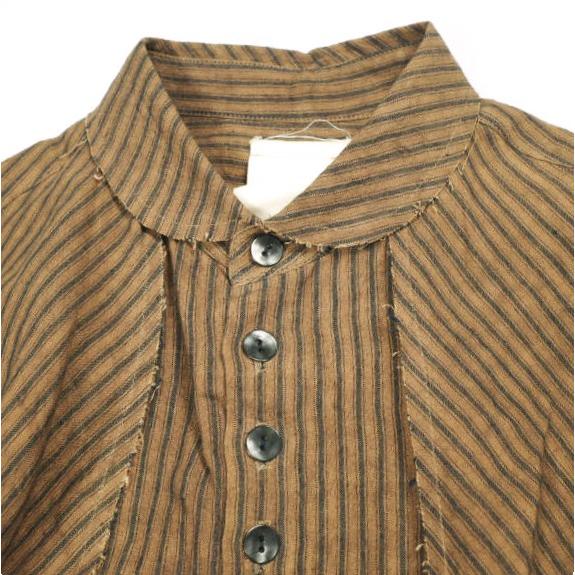 新品 Omar Afridi オマールアフリディ KAKISHIBU STRIPES LINEN ATELIER SHIRTS 柿渋染めストライプ リネンラウンドカラーロングシャツ S |  | 04