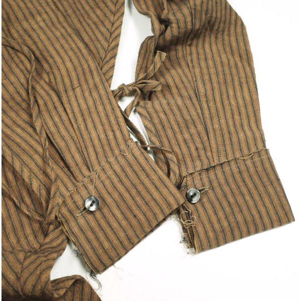 新品 Omar Afridi オマールアフリディ KAKISHIBU STRIPES LINEN ATELIER SHIRTS 柿渋染めストライプ リネンラウンドカラーロングシャツ S |  | 05