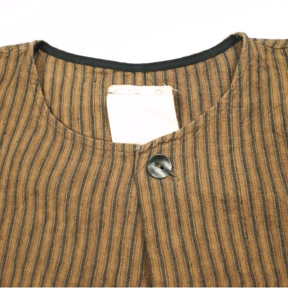 Omar Afridi オマールアフリディ KAKISHIBU STRIPES LINEN HALF SLEEVES SHIRT ハーフスリーブシャツ M Brown ノーカラー プルオーバー |  | 03