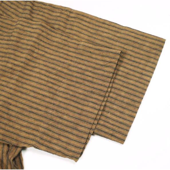 Omar Afridi オマールアフリディ KAKISHIBU STRIPES LINEN HALF SLEEVES SHIRT ハーフスリーブシャツ M Brown ノーカラー プルオーバー |  | 04