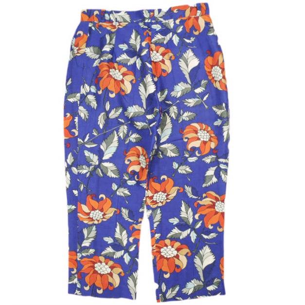 OSTWALD HELGASON  オズワルドヘルガソン イギリス製 ボタニカルプリント 1プリーツシルクパンツ UK8 Blue サテン テーパード フラワー |  | 01