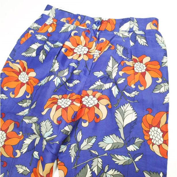 OSTWALD HELGASON  オズワルドヘルガソン イギリス製 ボタニカルプリント 1プリーツシルクパンツ UK8 Blue サテン テーパード フラワー |  | 04