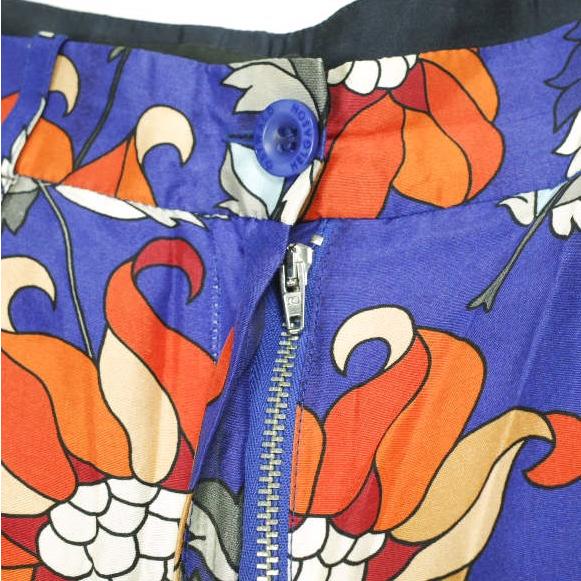OSTWALD HELGASON  オズワルドヘルガソン イギリス製 ボタニカルプリント 1プリーツシルクパンツ UK8 Blue サテン テーパード フラワー |  | 05
