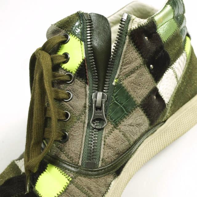 WHITE FLAGS ホワイトフラッグス Woodrow Olive Degicamo Patchwork ウッドロウ パッチワークサイドジップミドルカットスニーカー 28cm |  | 06