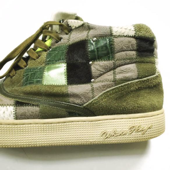 WHITE FLAGS ホワイトフラッグス Woodrow Olive Degicamo Patchwork ウッドロウ パッチワークサイドジップミドルカットスニーカー 28cm |  | 08