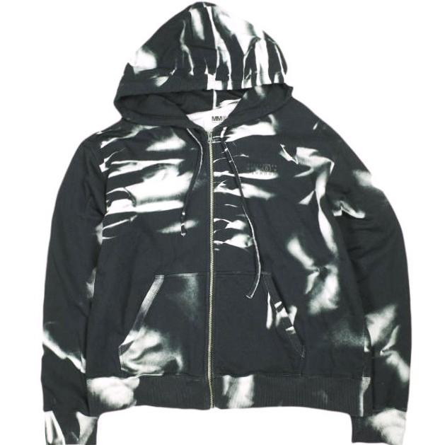 MM6 Maison Margiela 23AW メンズ ブリーチ加工 スウェットジップパーカー S52GU0210 S25603 XXL BLACK メゾンマルジェラ 定価113,300円 | 