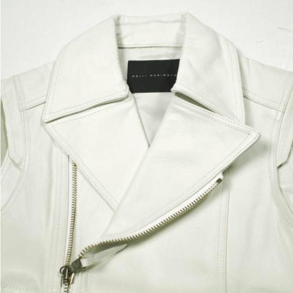 新品 REIJI HARIMOTO レイジハリモト 日本製 カウハイド レザーダブルライダースベスト 151V01900-01 36 WHITE ジレ 定価129,600円 g26695 |  | 03