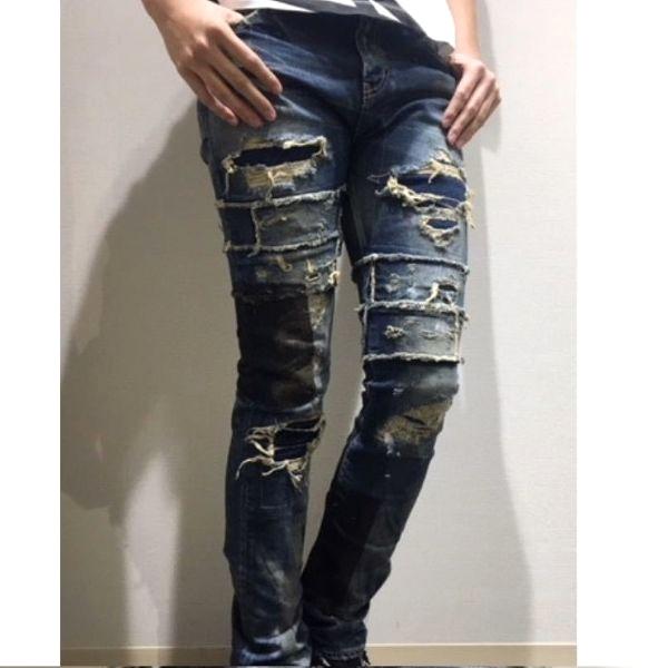 新品 NOVE ノーヴェ 日本製 Damaged Repaired Stretch Denim Pants skinny leg ダメージ＆リペア加工 スキニーデニムパンツ NPC-D024 28 |  | 02