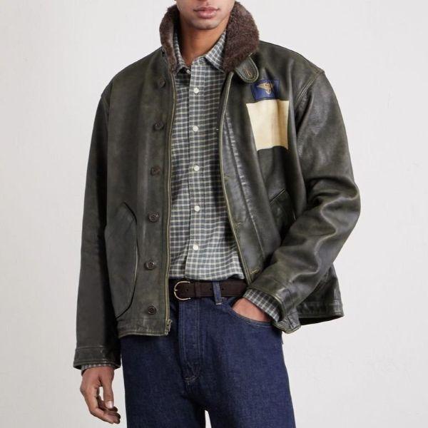 新品 RRL ダブルアールエル 26SS シアリングカラー レザージャケット MNRROTW16020194 782P05093001 S Olive Double RL N-1 デッキ |  | 02