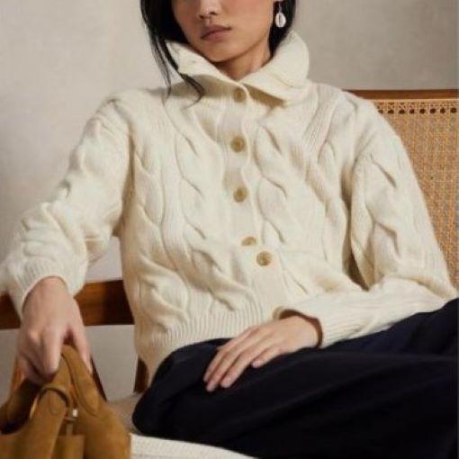 POLO RALPH LAUREN ポロ・ラルフローレン ケーブル ウールカシミヤ ファネルネックカーディガン XS OFF WHITE 定価58,300円 トップス |  | 02