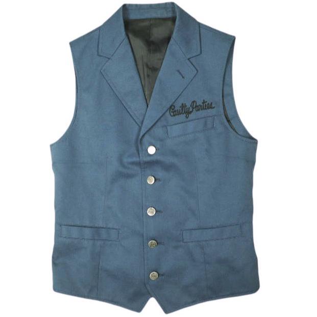 WACKO MARIA ワコマリア 日本製 UNCONSTRUCTED VEST(GUILTY PARTIES) チェーン刺繍 アンコンベスト S BLUE ジレ T/C テーラード トップス | 