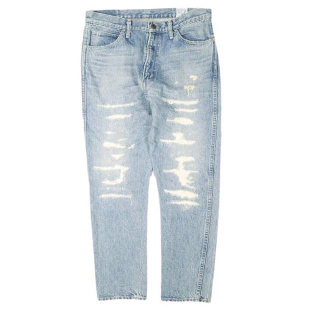 orslow x BEAMS オアスロウ ビームス 別注 日本製 106 スリムダメージデニム 2(M) Indigo ジップフライ パンツ リペア加工 クロップド丈 | 