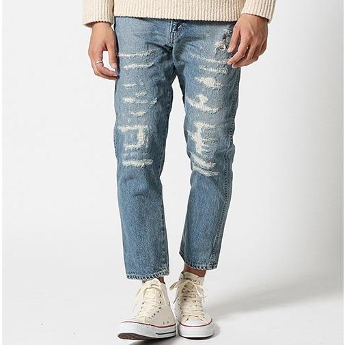 orslow x BEAMS オアスロウ ビームス 別注 日本製 106 スリムダメージデニム 2(M) Indigo ジップフライ パンツ リペア加工 クロップド丈 |  | 02