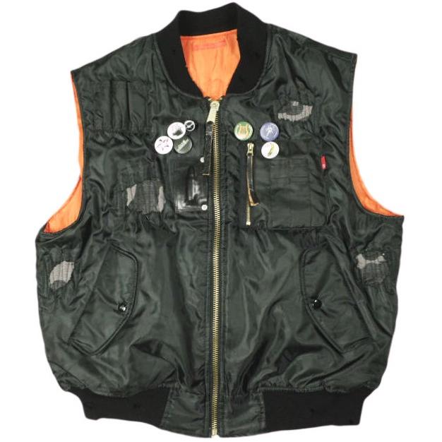 RESURRECTION13 リザラクション13 25AW MA-1 VEST ダメージ＆リペア加工 フライトベスト L BLACK 中綿 ピンバッチ アウター g26792 | 