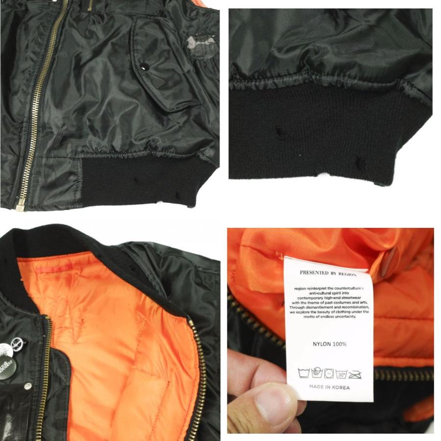 RESURRECTION13 リザラクション13 25AW MA-1 VEST ダメージ&リペア加工 フライトベスト L BLACK 中綿 ピンバッチ アウター【中古】【RESURRECTION13】 RESURRECTION13 リザラクション13 25AW MA-1 VEST ダメージ＆リペア