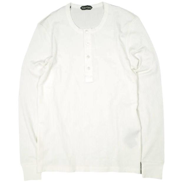 新品 TOM FORD トムフォード イタリア製 LONG SLEEVE HENLEY リブ編みヘンリーネックニットカットソー BZ204 TFJ262 48 OFF WHITE セーター | 