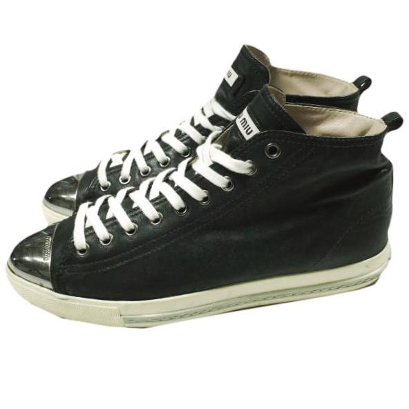 MIU MIU ミュウミュウ メタリックトゥ スムースレザー ミドルカットスニーカー 5T9556 38(25cm) BLACK スニーカー シューズ g26864 |  | 01