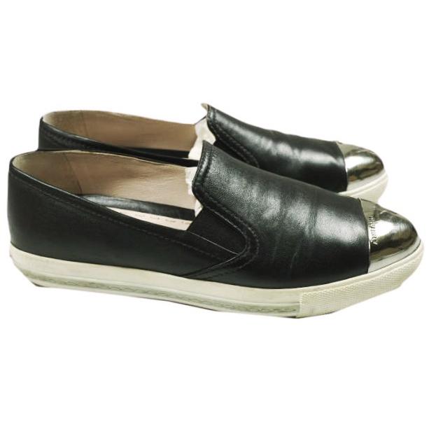 MIU MIU ミュウミュウ メタリックトゥ レザースリッポン 5S9563 38(25cm) BLACK サイドゴア スニーカー シューズ g26865 |  | 02