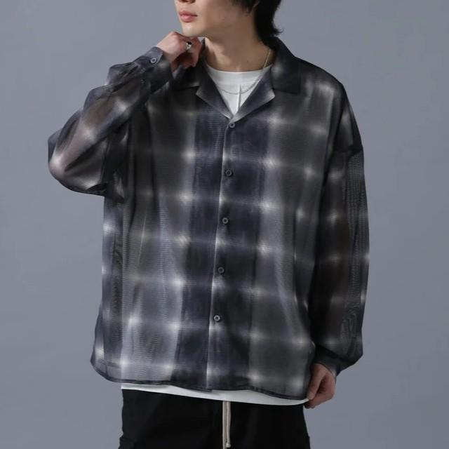 Danke Schon ダンケシェーン 25SS OMBRE CHECK MESH LONG SLEEVE SHIRT オンブレチェックメッシュロングスリーブシャツ BLACK GRAY 開襟 |  | 02