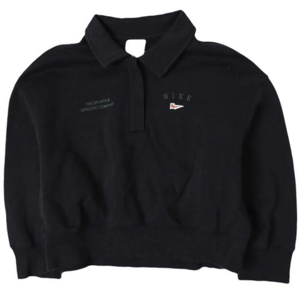 NIKE ナイキ AS W NSW FLC CROP 3Q POLO NCPS オーバーサイズ スウェットポロシャツ FD0895-010 L BLACK/BLACK トップス g27022 | 