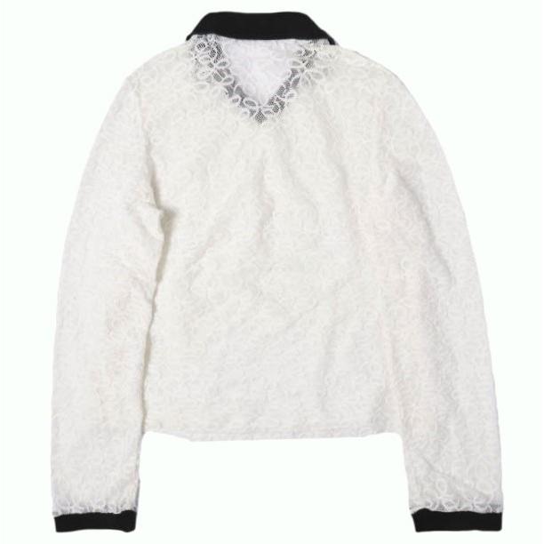SIMONE WILD シモーネワイルド 25AW ドイツ製 LACE TRIKOT スキッパーネック レースポロシャツ M OFF WHITE/BLACK 長袖 ブラウス トップス |  | 01