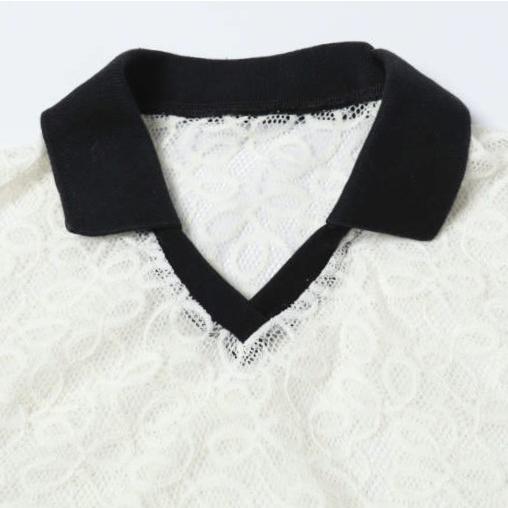 SIMONE WILD シモーネワイルド 25AW ドイツ製 LACE TRIKOT スキッパーネック レースポロシャツ M OFF WHITE/BLACK 長袖 ブラウス トップス |  | 03