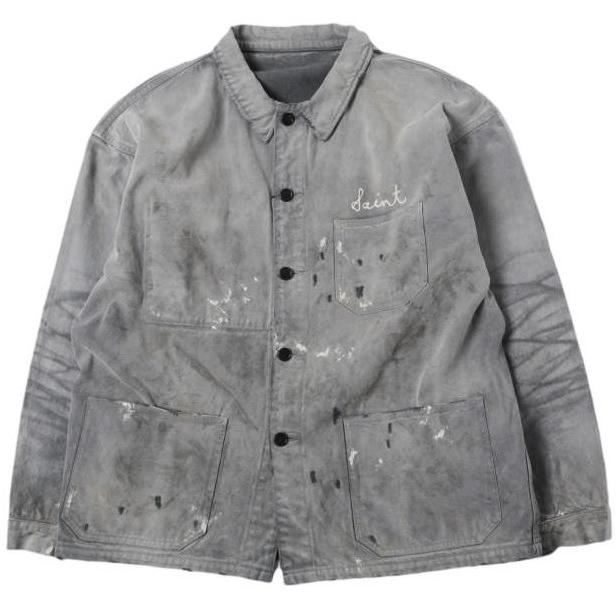 新品 SAINT MICHAEL セントマイケル 25SS COVERALL / SAINT ダメージ加工 カバーオール SM-HR8-0000-061 L BLACK SAINT Mxxxxxx ジャケット | 