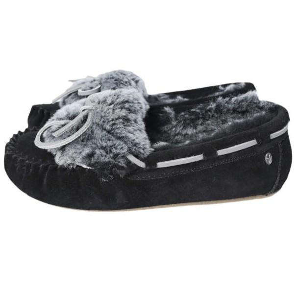 新品 EMU Australia エミューオーストラリア AMITY CUFF FROST リボンファー ムートンモカシン W12016 US6(23cm) BLACK ボア シューズ |  | 01