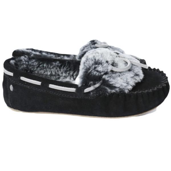 新品 EMU Australia エミューオーストラリア AMITY CUFF FROST リボンファー ムートンモカシン W12016 US6(23cm) BLACK ボア シューズ |  | 02