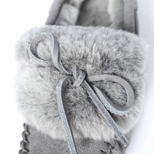 新品 EMU Australia エミューオーストラリア AMITY CUFF FROST リボンファー ムートン モカシン W12016 US5(22cm) CHARCOAL  ボア シューズ |  | 05