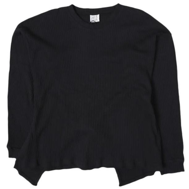 新品 BASERANGE ベースレンジ SHAW LONG SLEEVE シャウ ロングスリーブ オーガニックコットンフリース XS BLACK 変形 リブ カットソー | 