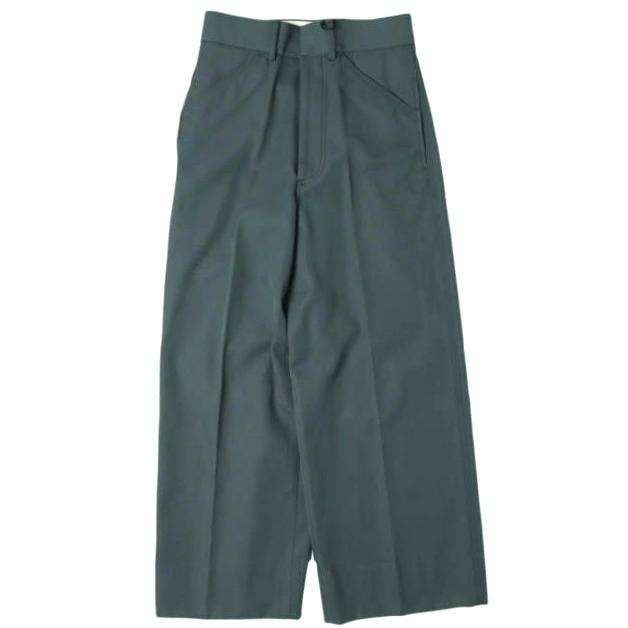新品 beautiful people ビューティフルピープル 日本製 コットンウールギャバジンワイドワークパンツ 1235105008 34 Green 定価47,300円 | 