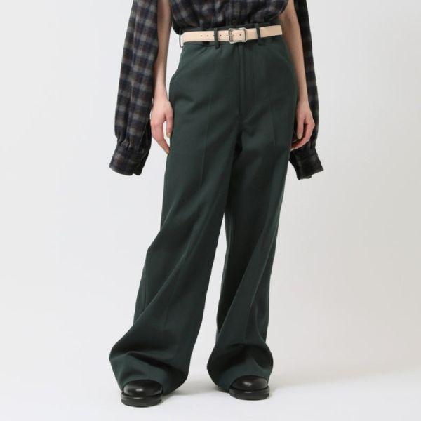 新品 beautiful people ビューティフルピープル 日本製 コットンウールギャバジンワイドワークパンツ 1235105008 34 Green 定価47,300円 |  | 02