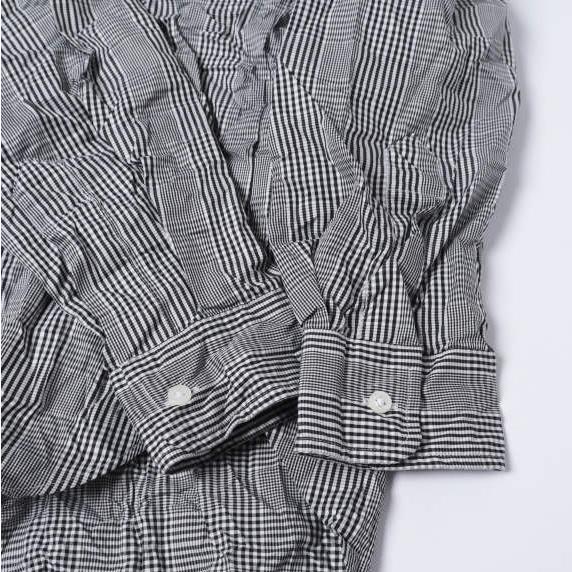 新品 Frank＆Eileen フランクアンドアイリーン JOEDY ITALIAN COTTON  皺加工 グレンチェック スキッパーネックシャツ 3510700051 S BLACK |  | 04