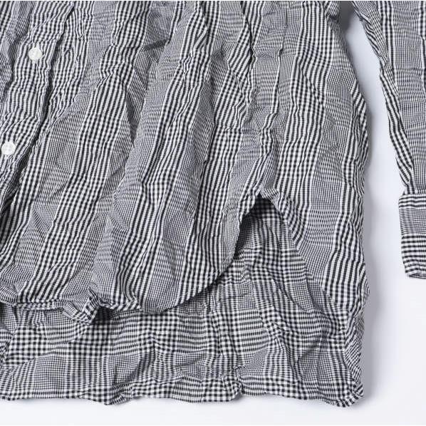 新品 Frank＆Eileen フランクアンドアイリーン JOEDY ITALIAN COTTON  皺加工 グレンチェック スキッパーネックシャツ 3510700051 S BLACK |  | 05