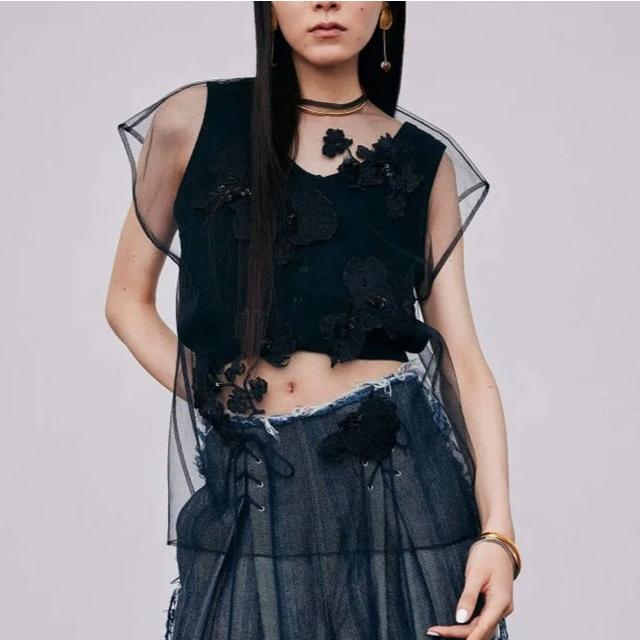 新品 MARGE マージ 24SS Tulle Embroidery P/O チュール フローラルエンブロイダリー プルオーバー 1007-0102-336 Free BLACK 定価63,800円 |  | 02