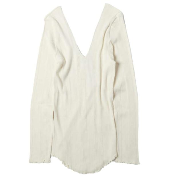 新品 HAKUJI ハクジ 日本製 Random Rib LS PO コットンシルク Vネックロングスリーブカットソー H021946 Free IVORY 長袖 トップス g27225 | 